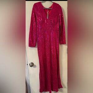 Glamorous Fuchsia Sequin Long Sleeve Dress